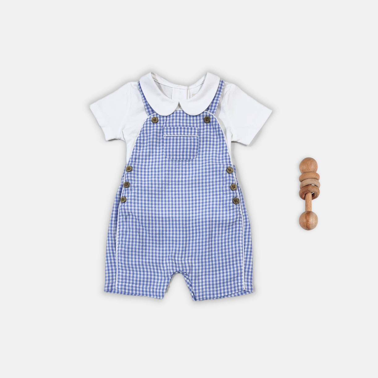 romper baby boy blue checks peterman collar tee