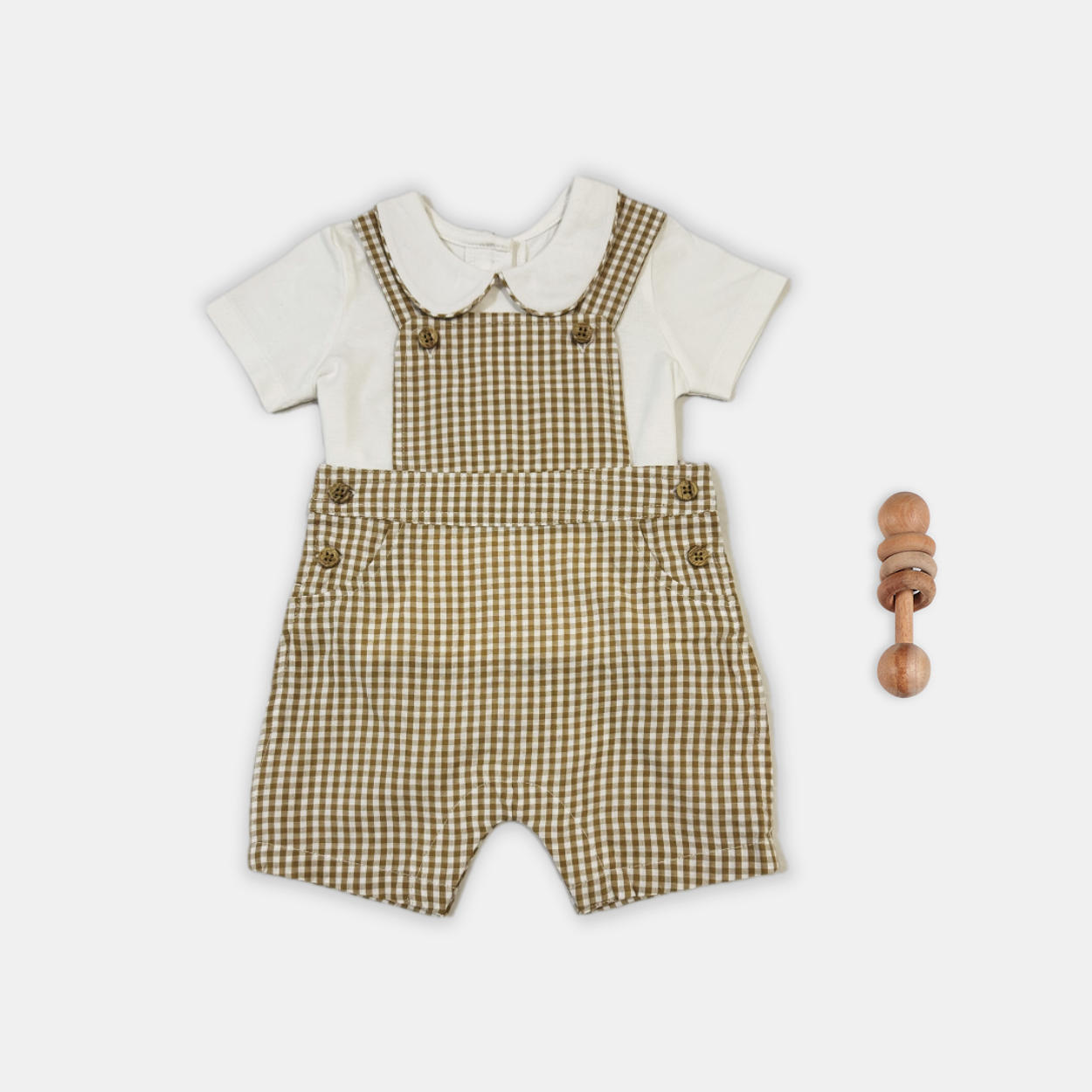 Beige Gingham Dungaree and Tee