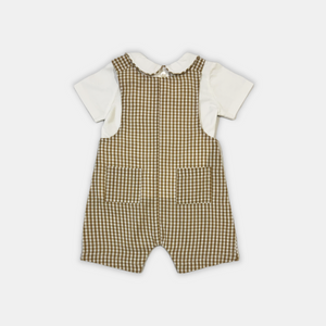 Beige Gingham Dungaree and Tee