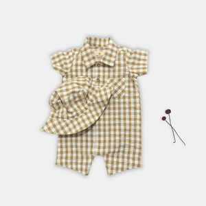 romper organic cotton seer sucker checks hat popper 