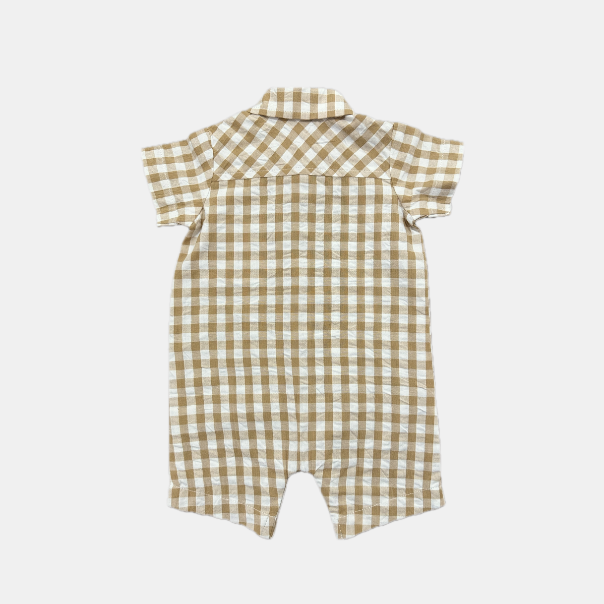 Tan Gingham Romper and Hat