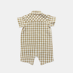 Load image into Gallery viewer, Tan Gingham Romper and Hat
