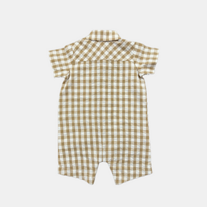 Tan Gingham Romper and Hat