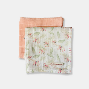 Peach + Orchid Print Muslin Swaddle- Small (x2)