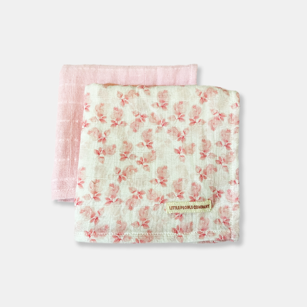 Pink + Rose Print Muslin Swaddle- Small (x2)