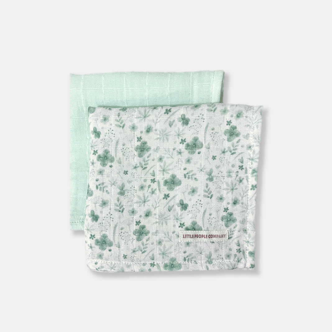 Mint + Sage Print Muslin Swaddle- Small (x2)