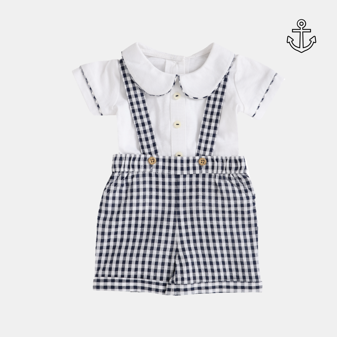 Navy Gingham Shorts and Tee Set