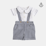 Load image into Gallery viewer, Navy Gingham Shorts and Tee Set
